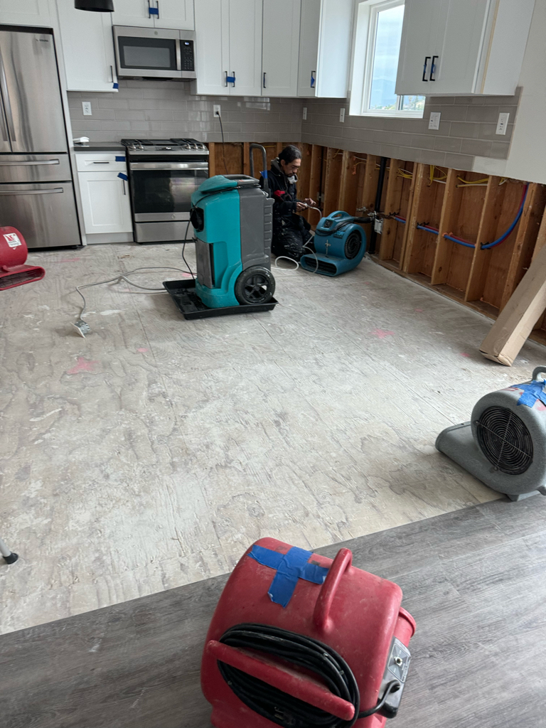 Water damage restoration - drying equipment setup in home