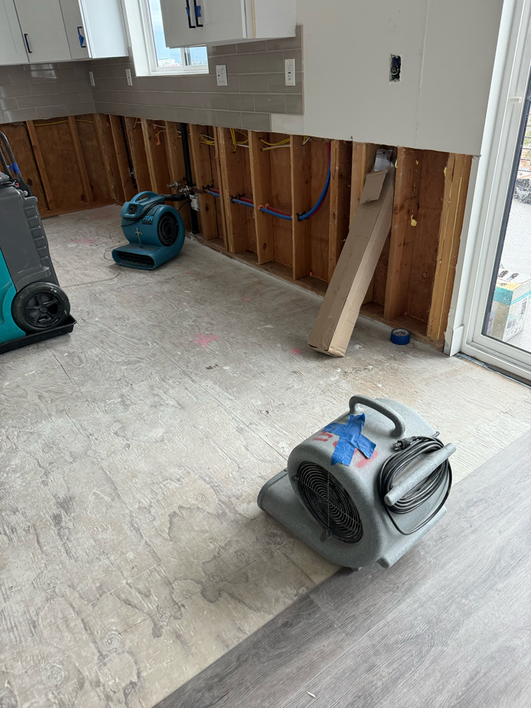 Water damage restoration - structural drying in progress