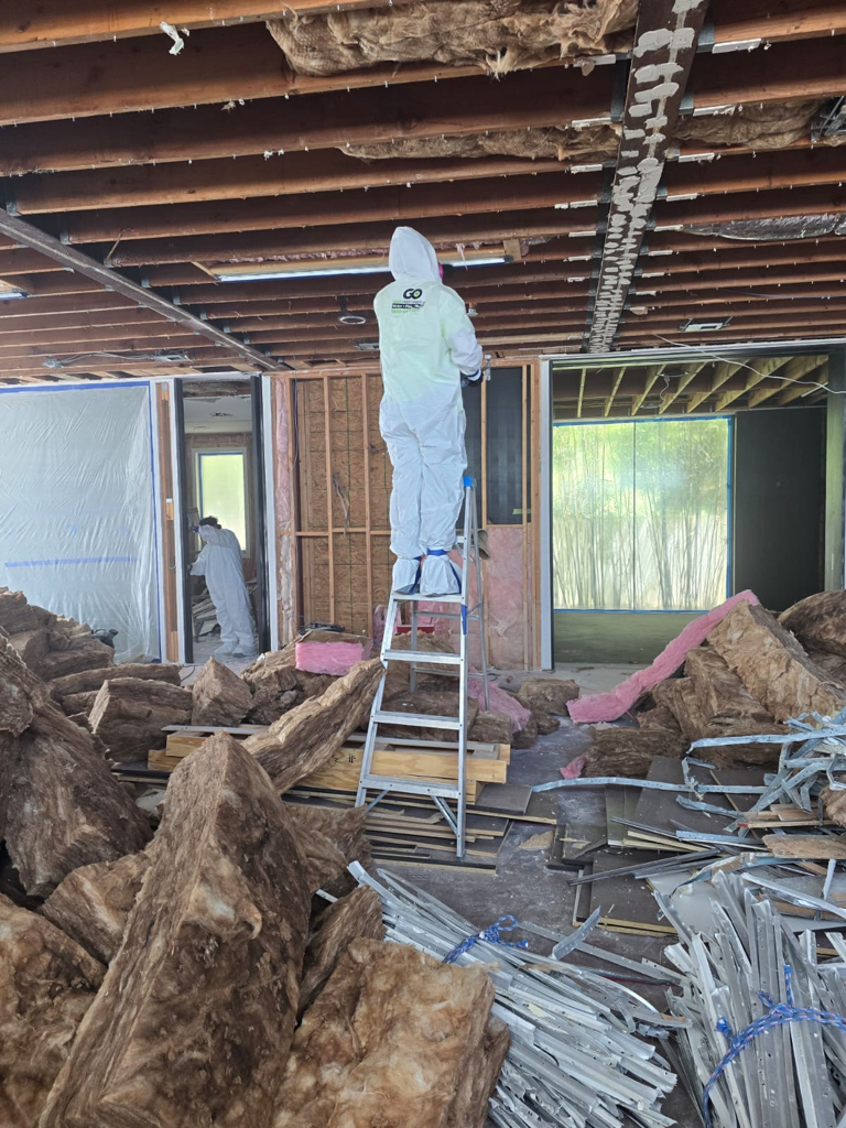 Go Green mold remediation specialist working on ceiling