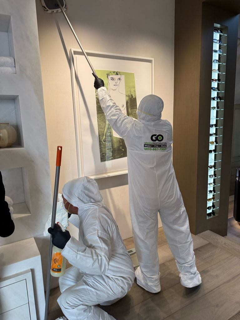 Go Green Restoration team performing restoration work in protective suits